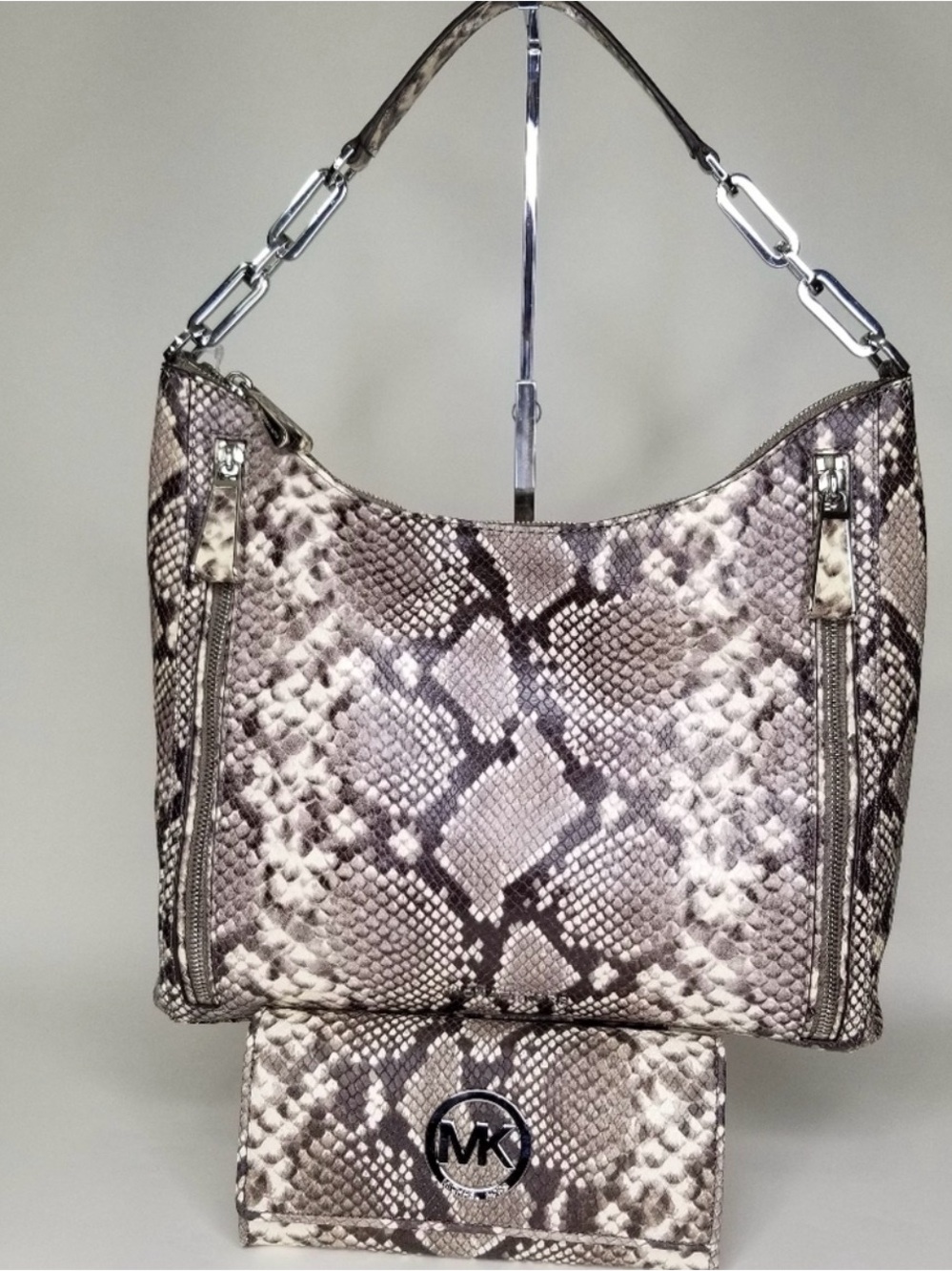 2PC! Luxe Python Embossed Matilda Large Leather Shoulder Bag + Fulton Wallet